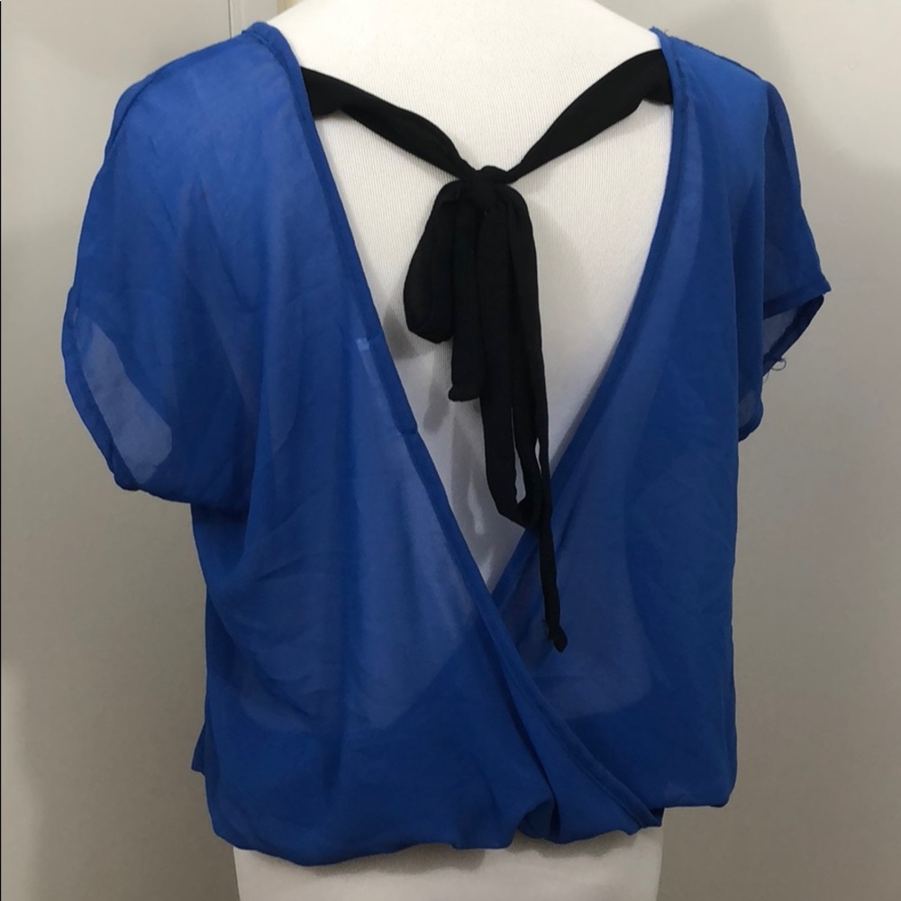 Royal Blue Open Back Blouse with Bow